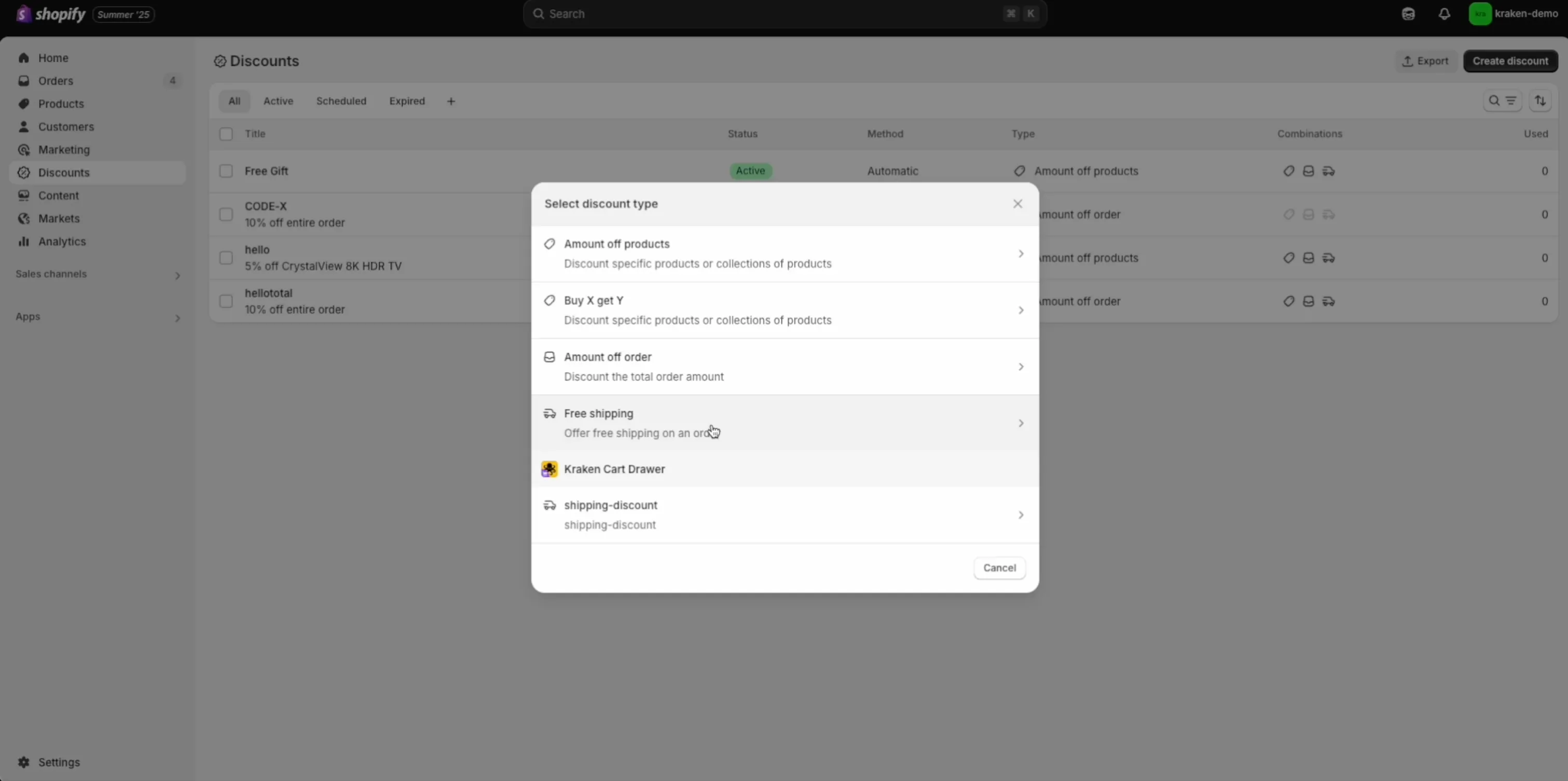 Creating a “Free shipping” discount in Shopify